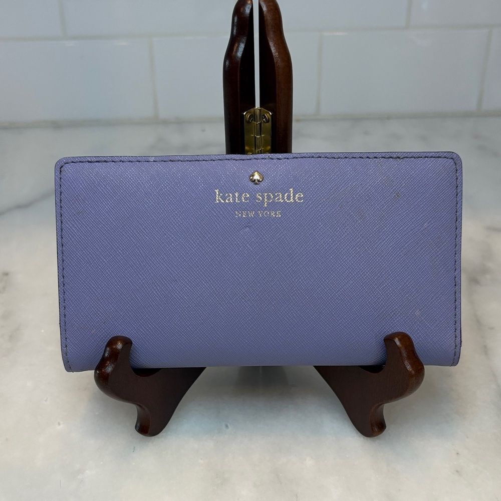 Kate Spade Wallet Leather Cross Grain Slim Sleek Snap & Zip Clutch Wallet